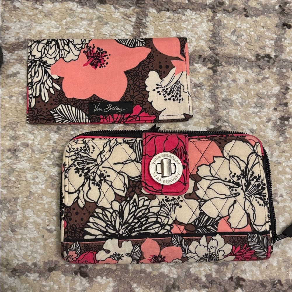 Vera Bradley Floral Wallet in Pink and Cream with checkbook cover
